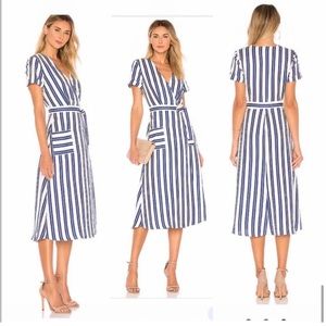 L’Academie Tuscy Striped Wrap Linen Midi Dress Size M